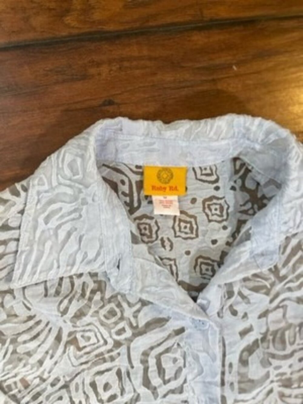 Womens Size M Sheer Button Up Shirts White Blue Coastal Coquette Boho Chic - Picture 5 of 11